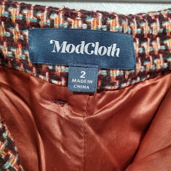 ModCloth Women's Brown Wide Leg Geometric Wool Blend Retro Trouser Pants Sz 2 - Picture 8 of 16